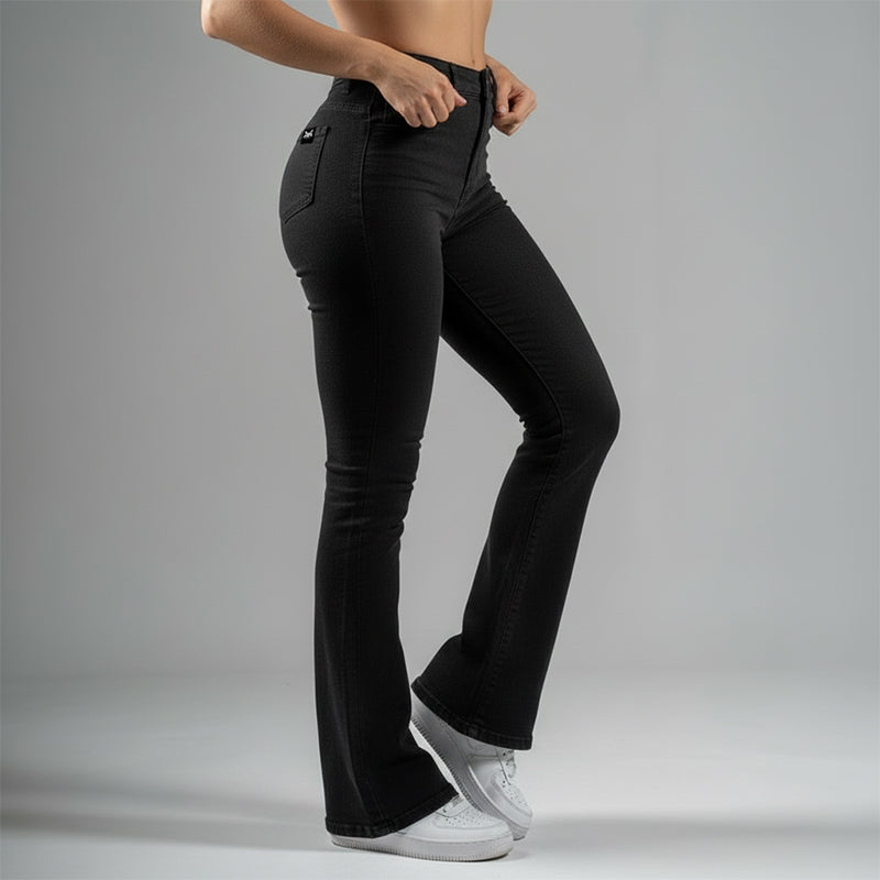FOXED® HIGH-WAISTED SKINNY BOOTCUT JEANS BLACK