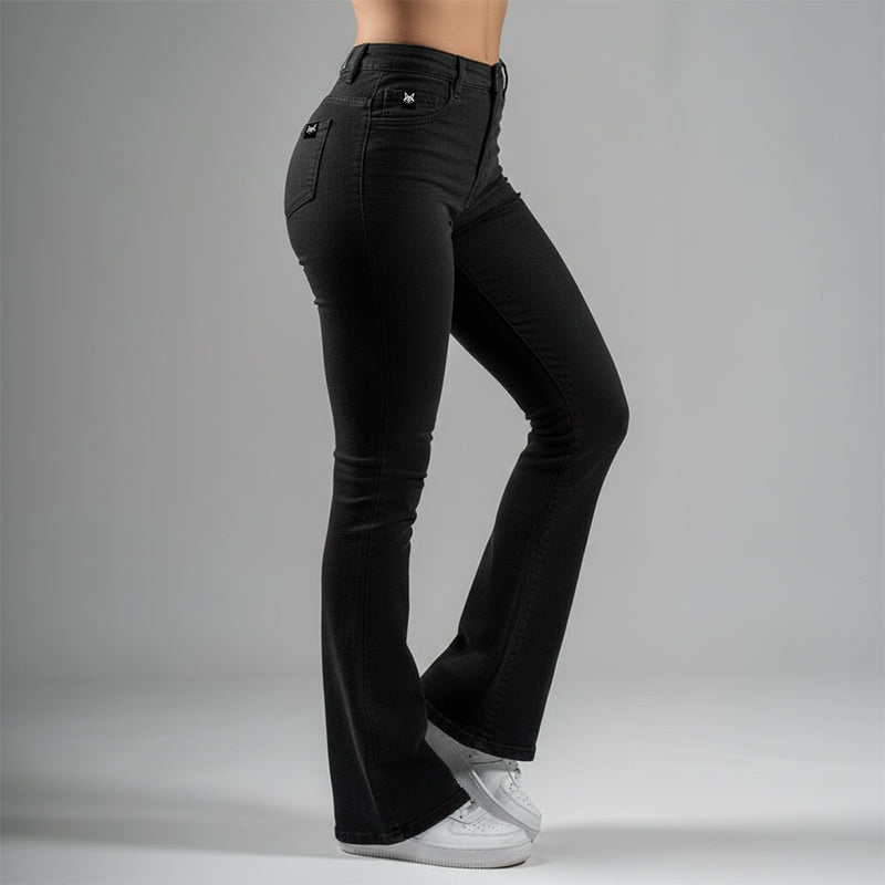FOXED® HIGH-WAISTED SKINNY BOOTCUT JEANS BLACK
