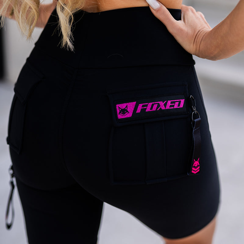 FOXED® CARGO BIKER SHORTS 3-POCKET GLITTER PINK
