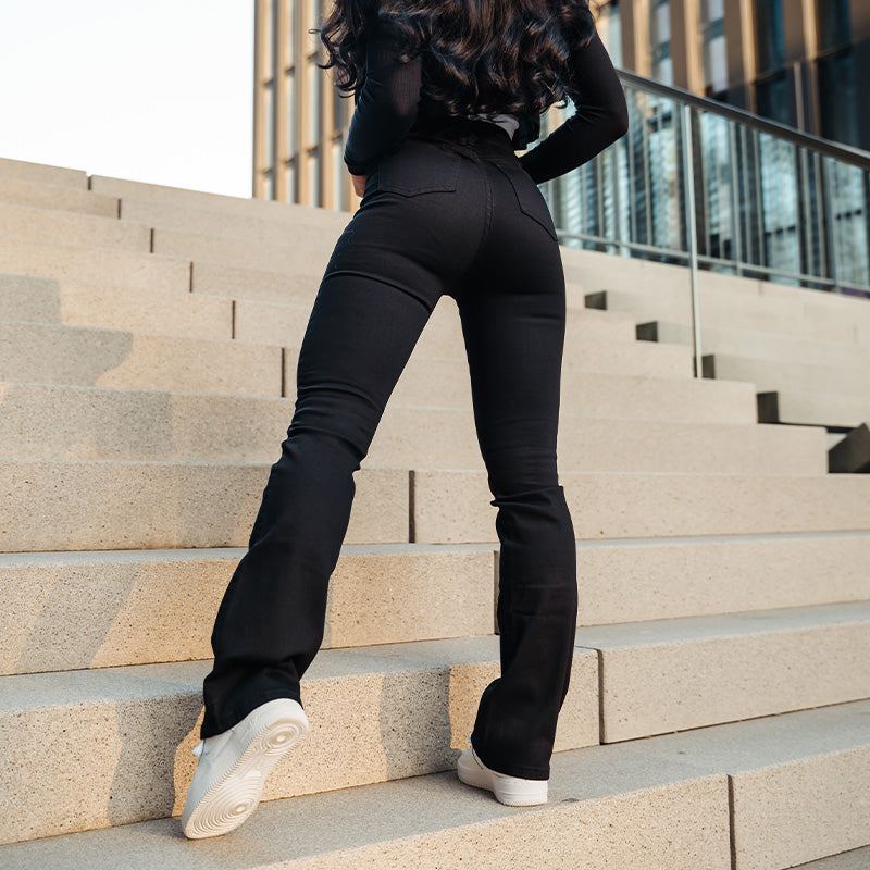 FOXED® HIGH-WAISTED SKINNY BOOTCUT JEANS BLACK