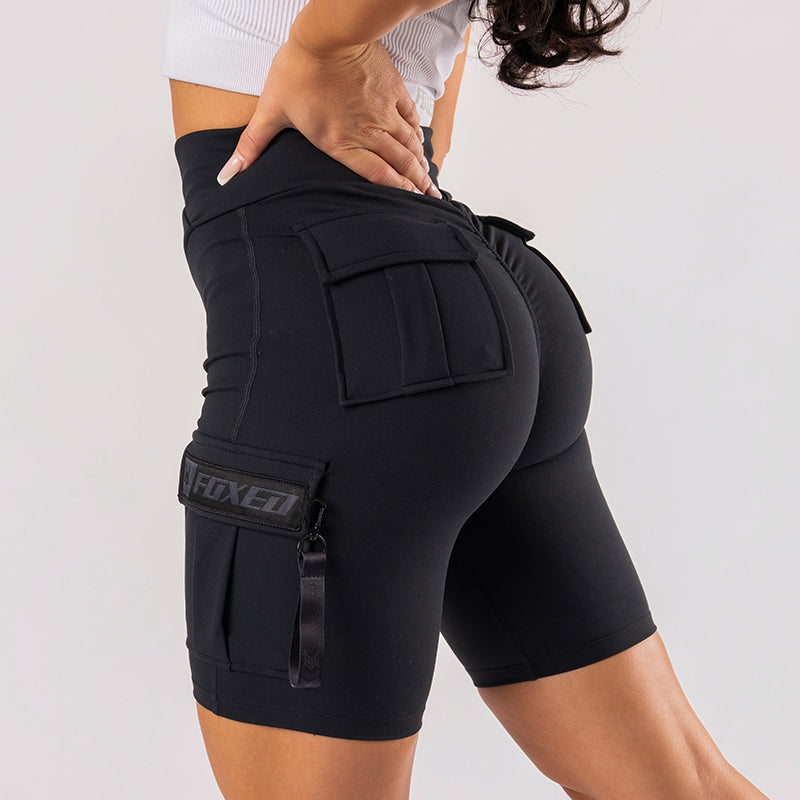 FOXED® CARGO BIKER SHORTS 3-POCKET ALL BLACK