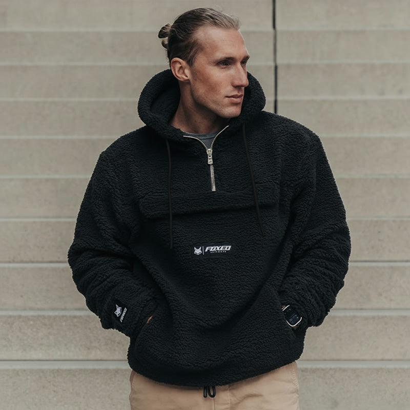 FOXED® HOODED TEDDY SHERPA JACKET BLACK (EXTRA HEAVY)