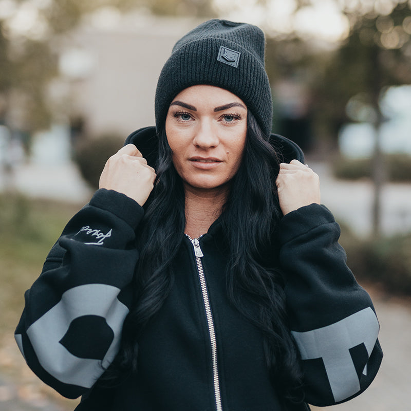 FOXED® LEATHER METAL ICON BEANIE BLACK