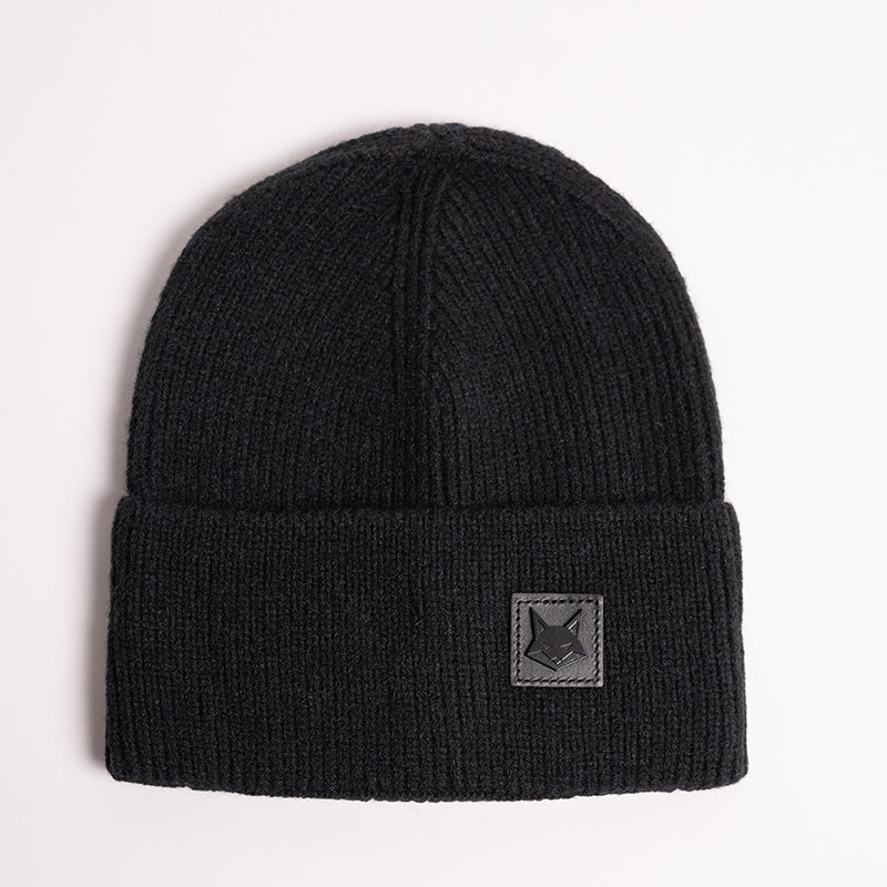 FOXED® LEATHER METAL ICON BEANIE BLACK