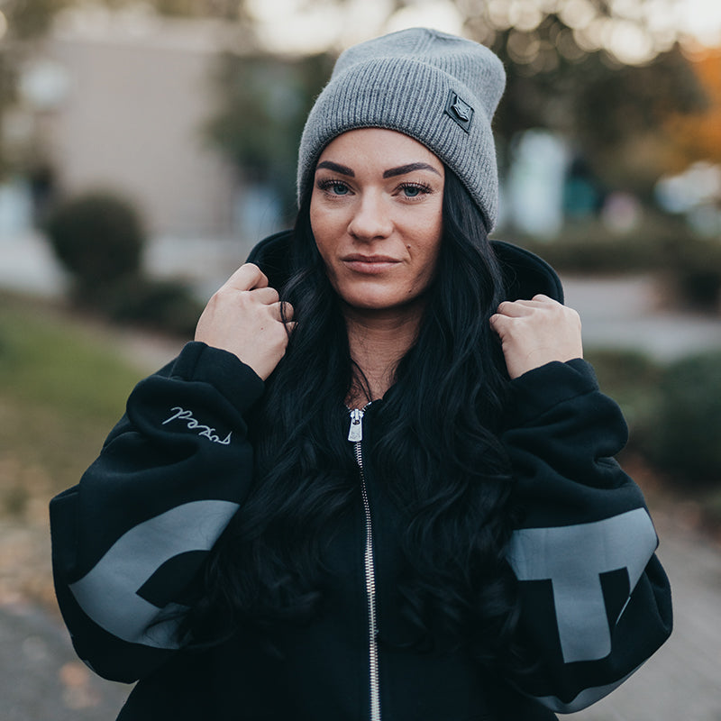 FOXED® LEATHER METAL ICON BEANIE GREY