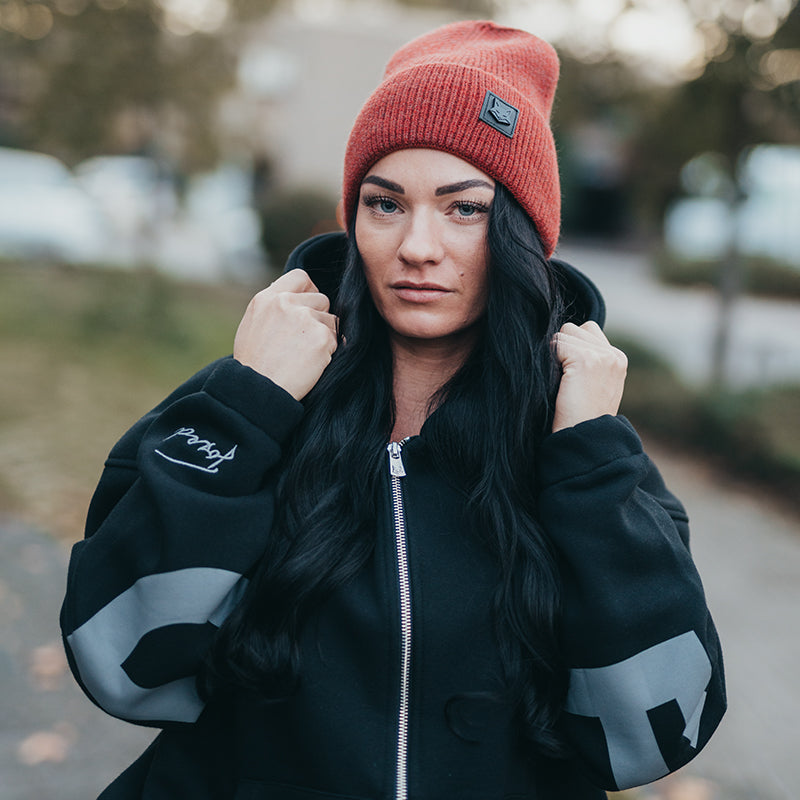 FOXED® LEATHER METAL ICON BEANIE RUSTY BROWN