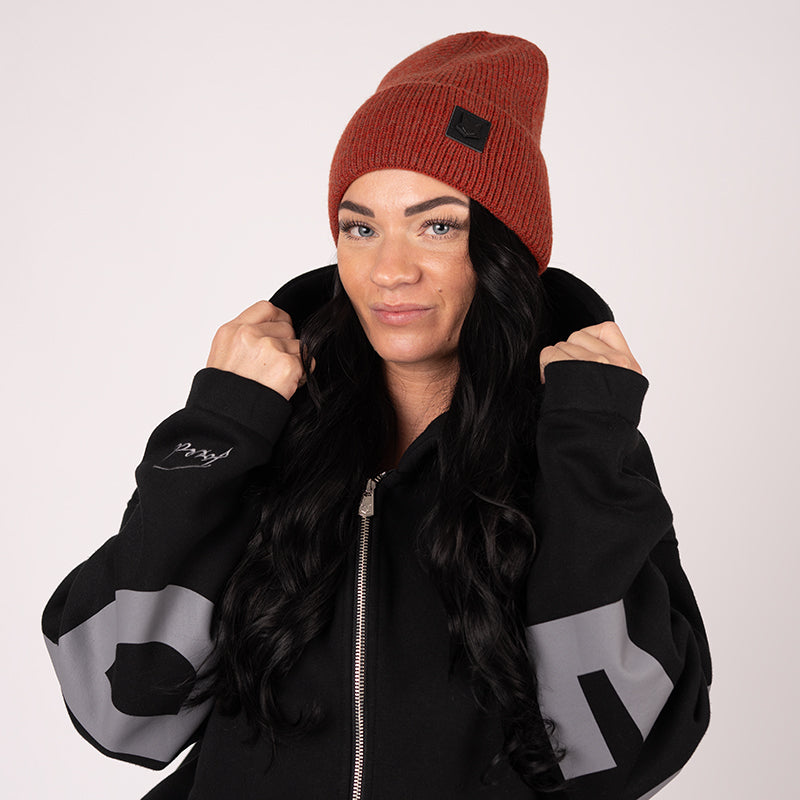 FOXED® LEATHER METAL ICON BEANIE RUSTY BROWN
