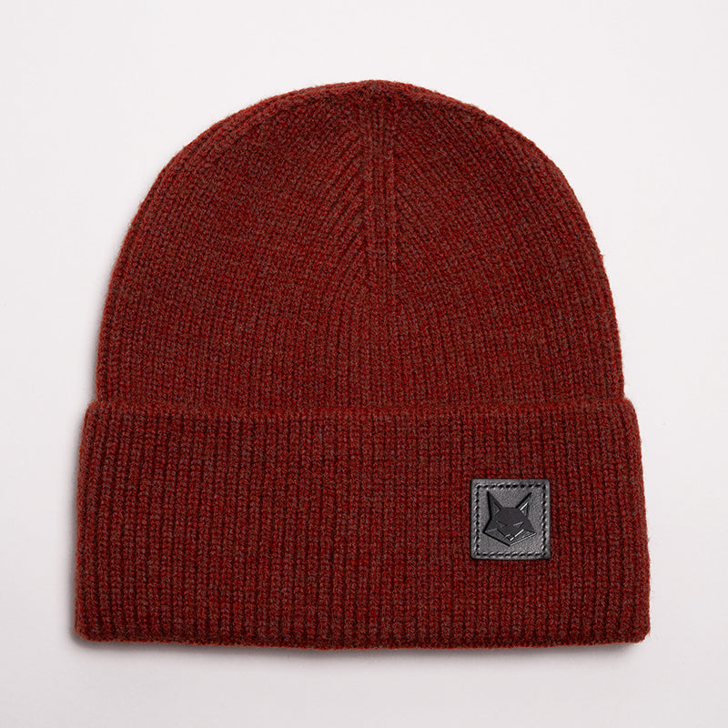 FOXED® LEATHER METAL ICON BEANIE RUSTY BROWN