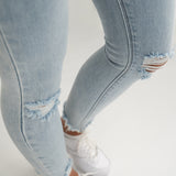 FOXED® MID-WAIST 7/8 SKINNY RIPPED JEANS LIGHT BLUE