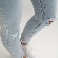 FOXED® MID-WAIST 7/8 SKINNY RIPPED JEANS LIGHT BLUE