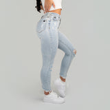FOXED® MID-WAIST 7/8 SKINNY RIPPED JEANS LIGHT BLUE