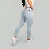 FOXED® MID-WAIST 7/8 SKINNY RIPPED JEANS LIGHT BLUE