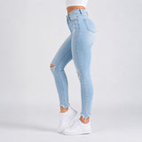FOXED® MID-WAIST 7/8 SKINNY RIPPED JEANS LIGHT BLUE