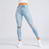 FOXED® MID-WAIST 7/8 SKINNY RIPPED JEANS LIGHT BLUE