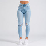 FOXED® MID-WAIST 7/8 SKINNY RIPPED JEANS LIGHT BLUE