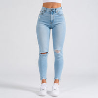 FOXED® MID-WAIST 7/8 SKINNY RIPPED JEANS LIGHT BLUE