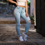 FOXED® MID-WAIST 7/8 SKINNY RIPPED JEANS LIGHT BLUE