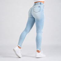 FOXED® MID-WAIST 7/8 SKINNY RIPPED JEANS LIGHT BLUE