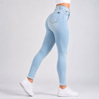 FOXED® MID-WAIST 7/8 SKINNY RIPPED JEANS LIGHT BLUE