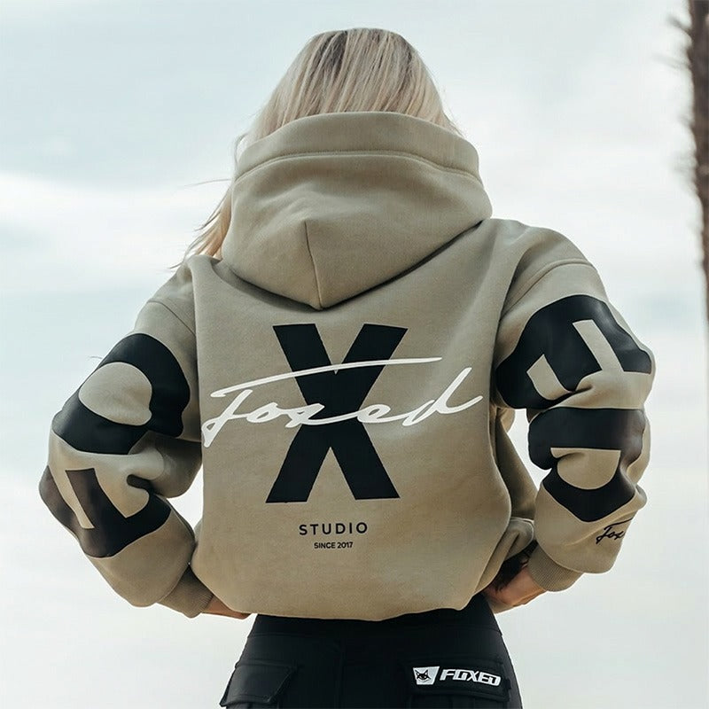 FOXED Studiostate Hoodie Matcha Latte Damen Oversize Premium Rückansicht