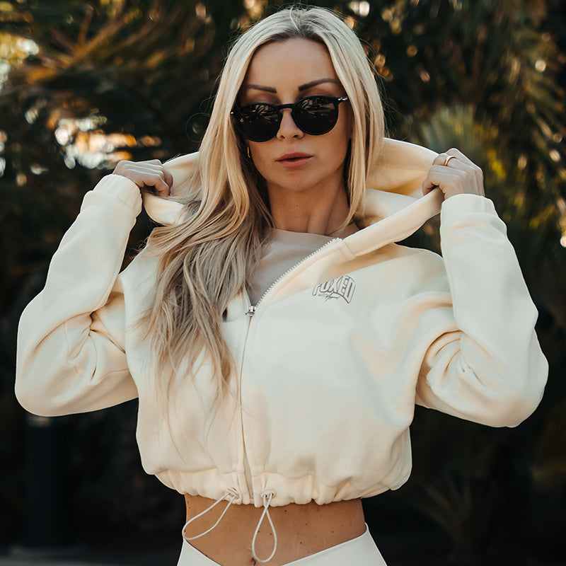 FOXED® INFINITY CROPPED WOMEN HOODIE ZIPPER COCONUT MILK