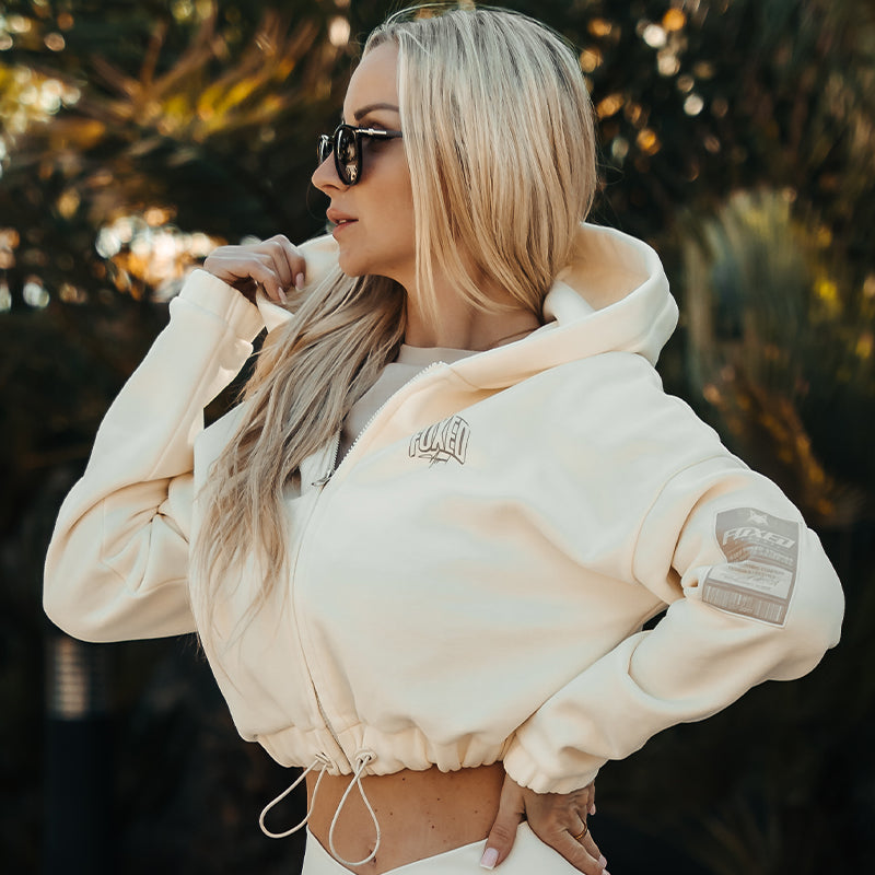 FOXED® INFINITY CROPPED WOMEN HOODIE ZIPPER COCONUT MILK