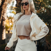 FOXED® INFINITY CROPPED WOMEN HOODIE ZIPPER COCONUT MILK