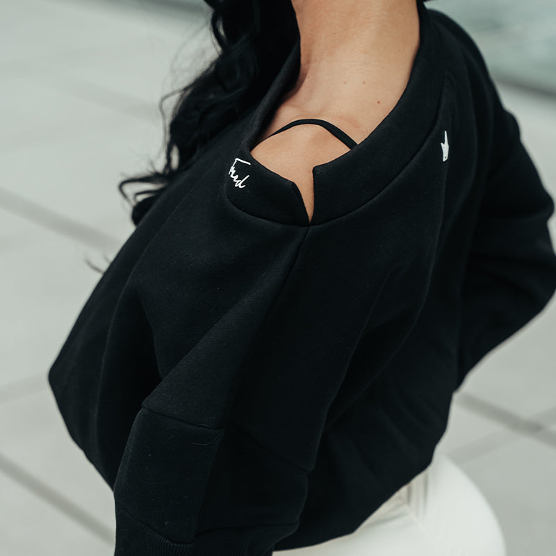 FOXED® SLOUCHY WIDE NECK WOMEN SWEATER BLACK