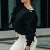 FOXED® SLOUCHY WIDE NECK WOMEN SWEATER BLACK