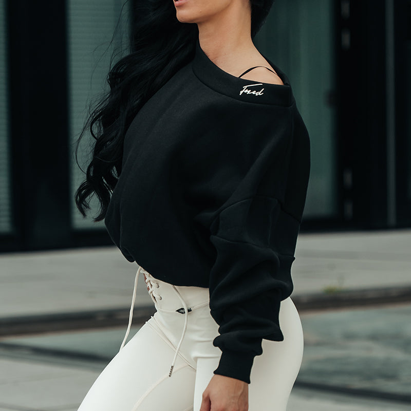 FOXED® SLOUCHY WIDE NECK WOMEN SWEATER BLACK