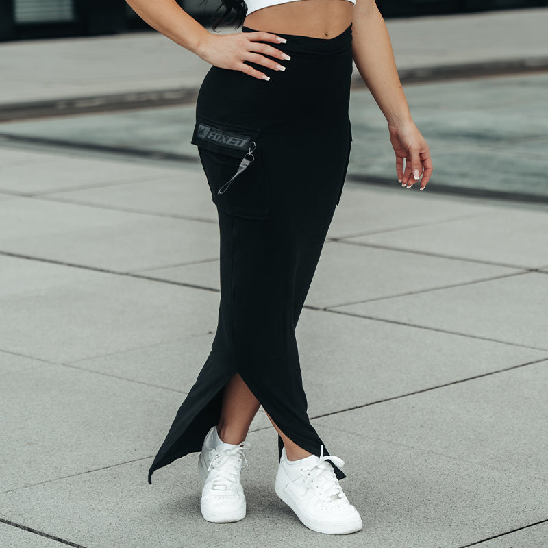 FOXED® CARGO MAXI SKIRT ALL BLACK
