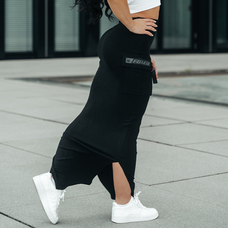 FOXED® CARGO MAXI SKIRT ALL BLACK