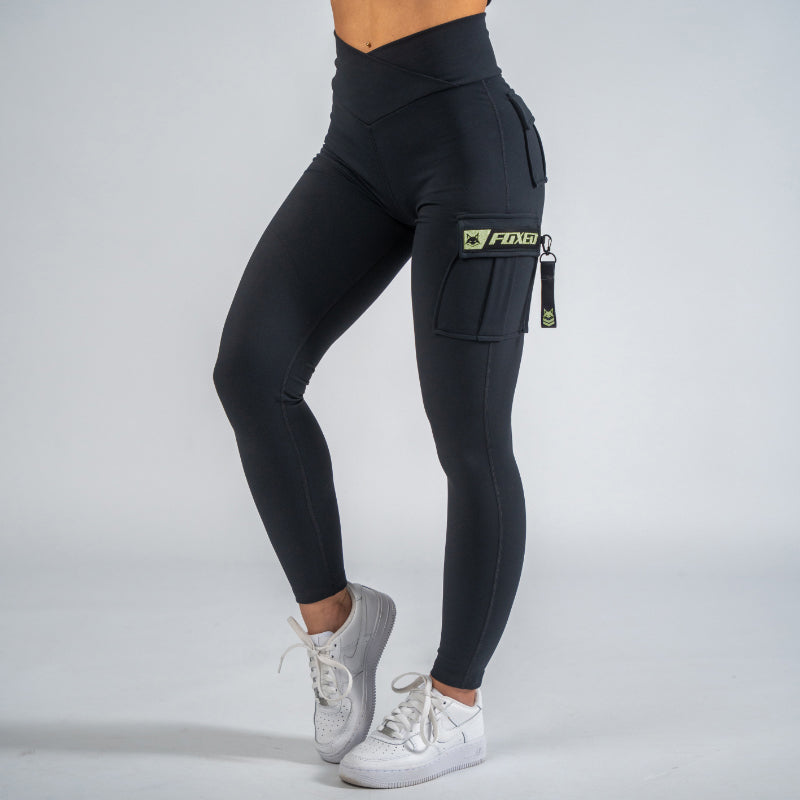 FOXED® CARGO 3-POCKET LEGGINGS GREEN GLITTER