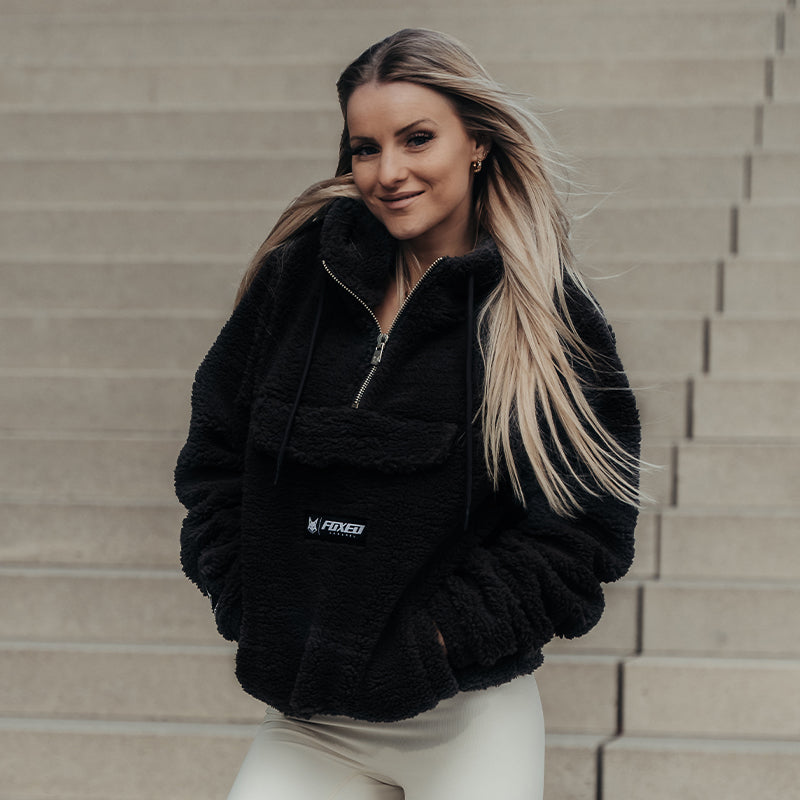 FOXED® HOODED TEDDY SHERPA JACKET BLACK (EXTRA HEAVY) WMN