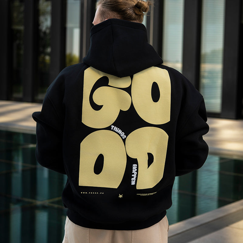 FOXED® GOOD THINGS UNISEX HOODIE BLACK/LEMON