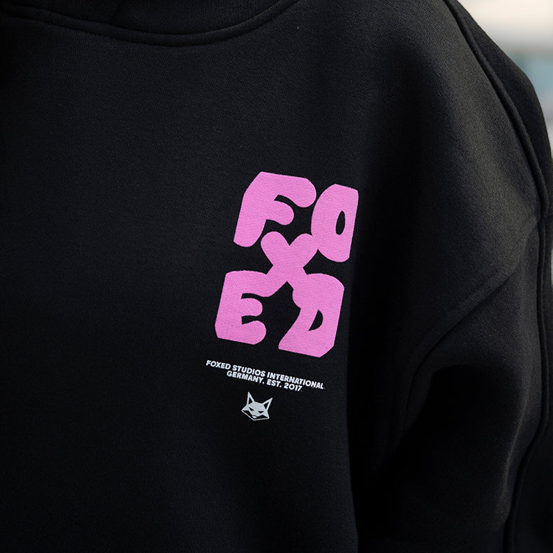 FOXED® GOOD THINGS UNISEX HOODIE BLACK/ROSA