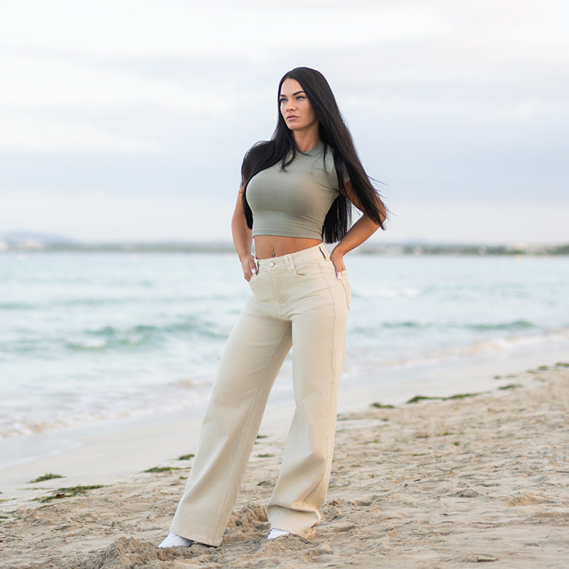 FOXED® HIGH-WAISTED BAGGY JEANS BEIGE