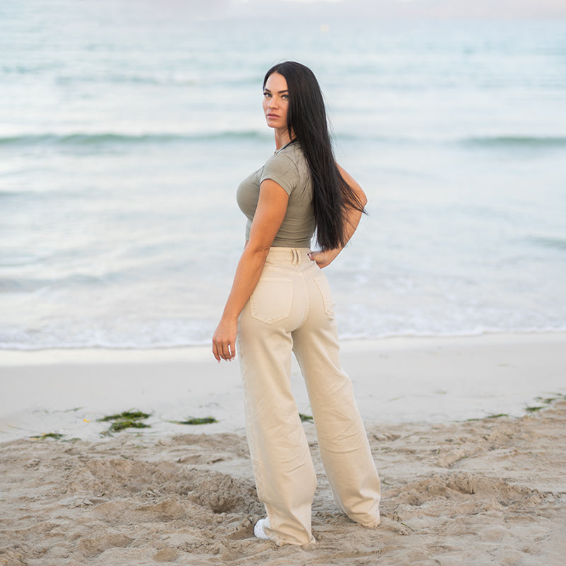 FOXED® HIGH-WAISTED BAGGY JEANS BEIGE
