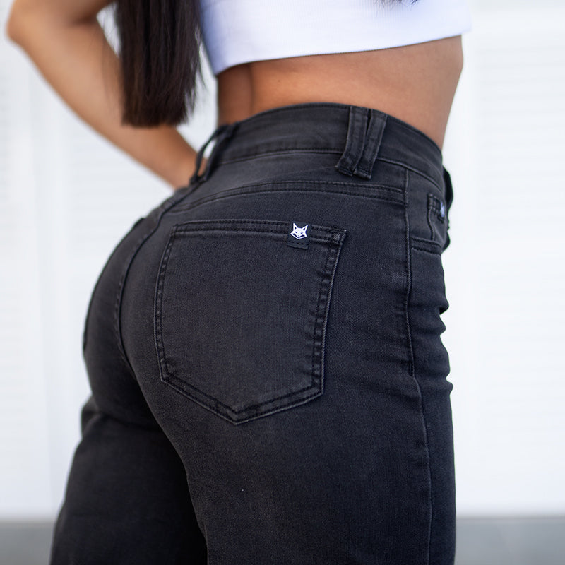 FOXED® HIGH-WAISTED BAGGY JEANS WASHED BLACK