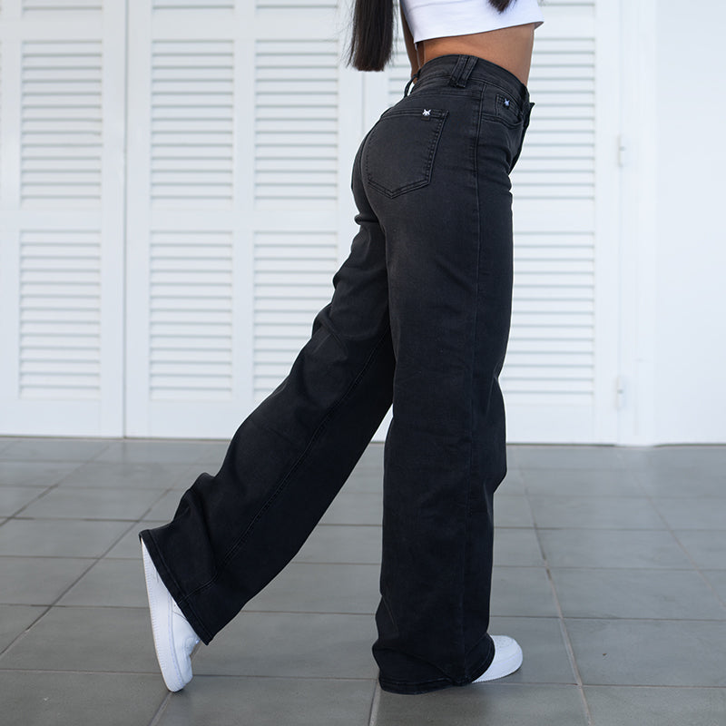 FOXED® HIGH-WAISTED BAGGY JEANS WASHED BLACK