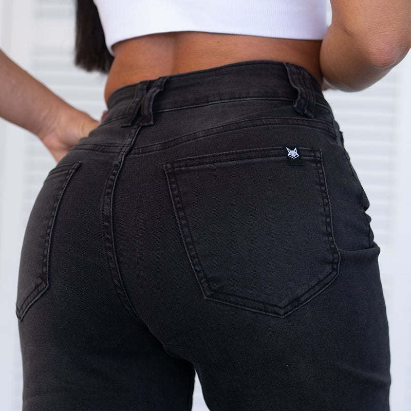 FOXED® HIGH-WAISTED BAGGY JEANS WASHED BLACK